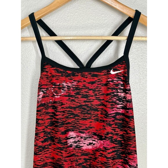 NIKE Performance One Piece Fire Red Black Swimsuit Womens Size 10 Swimming EUC - Picture 2 of 9